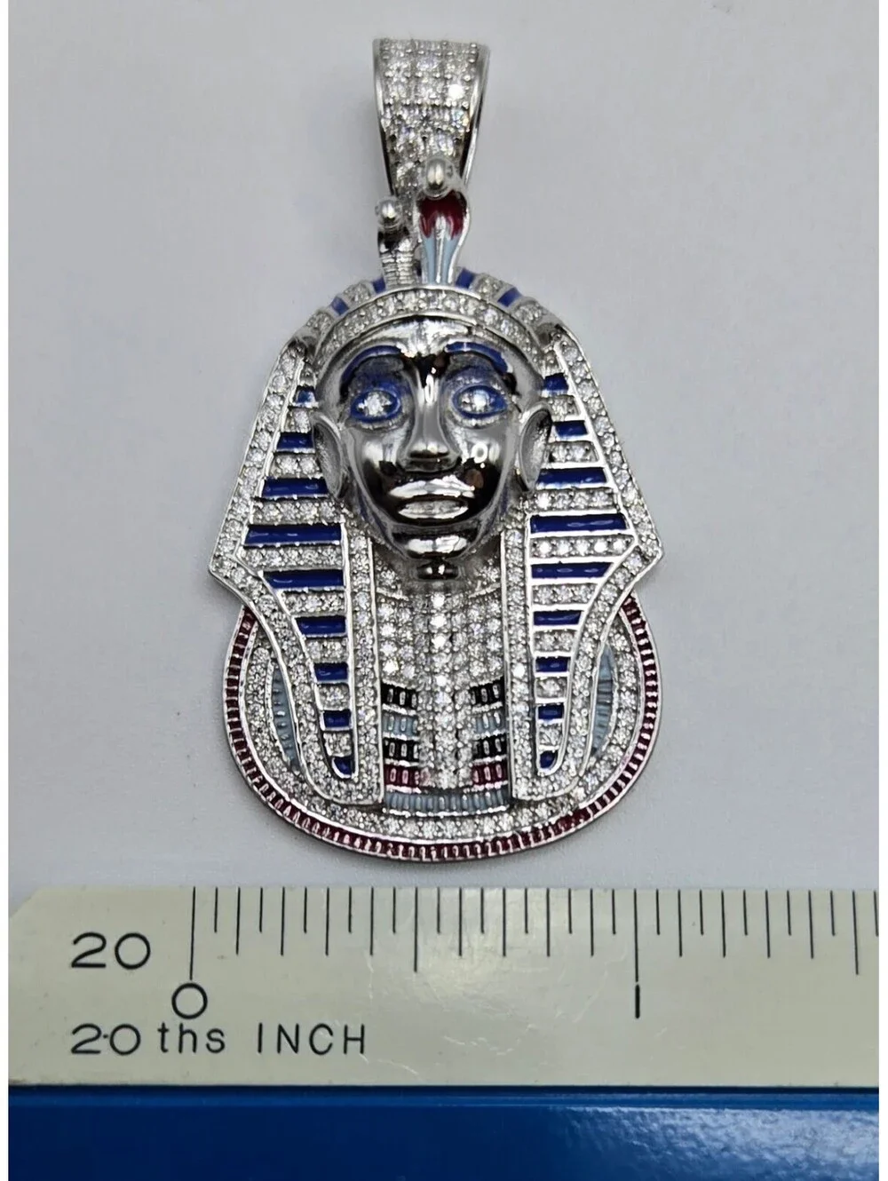 NEW 925 Sterling Silver VVS1 3.0ctw MOISSANITE Egyptian Pharaoh Pendant Enamel